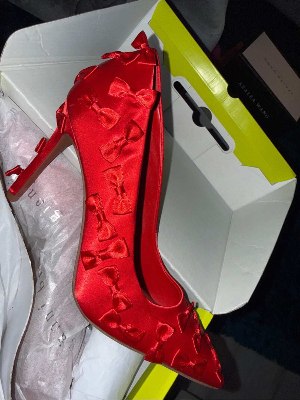 Gianni Bini Red Satin Bow-Embellished Pointed-Toe Pump